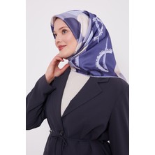 Mavi Yuvarlak Desen Twill İpek Eşarp