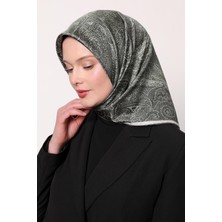 Yeşil Soyut Etnik Desen Twill Ipek Eşarp