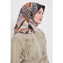 Yeşil Dama Desen Twill Ipek Eşarp