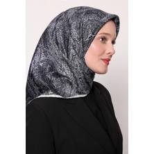 Lêvi D'or Koyu Lacivert Soyut Etnik Desen Twill İpek Eşarp