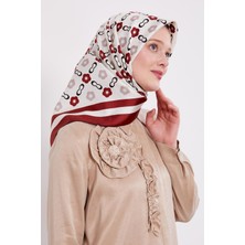 Bordo Papatya Desen Twill Ipek Eşarp