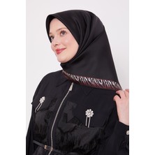 Lêvi D'or Bordo - Siyah Kenar Leopar Desen Twill İpek Eşarp