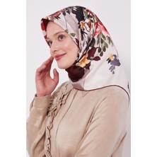 Bordo Çiçek Desen Twill Ipek Eşarp