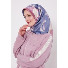 Lila Yuvarlak Desen Twill İpek Eşarp