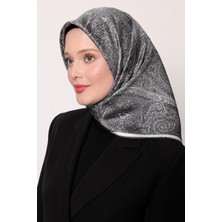 Gri Soyut Etnik Desen Twill Ipek Eşarp