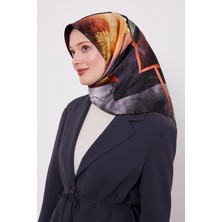 Acı Kahve Mermer Desen Twill İpek Eşarp