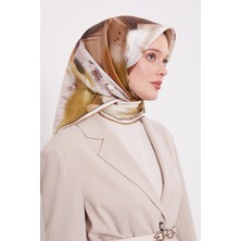 Yağ Yeşili Yansıma Yaprak Desen Twill İpek Eşarp