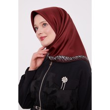 Vişne Kenar Leopar Desen Twill Ipek Eşarp