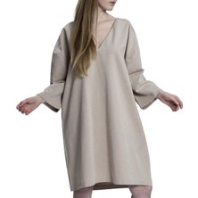 Taş Baskı Püsküllü Elbise Kum Beji