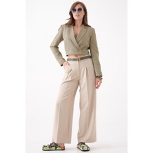 Haki Kruvaze Crop Blazer Ceket