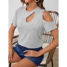 Munn Collection Kadın Kısa Kollu Tek Omuzu Açık Damla Detaylı Viskon Bluz