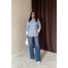 Munnn CollectionMavi Çizgili Poplin Uzun Kol Gömlek