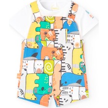 Hayvanlar Baskılı Erkek Bebek 2'li Salopet Şort Set