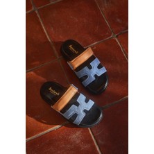 Seniorah Diva Mavi-Taba Kot-Deri kadın Terlik