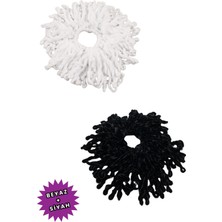 Kadife Topuz Tokası 2li Siyah ve Beyaz Set Dolgun Lastikli Tesettür Kadın Toka 2 Adet