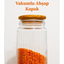 12'li Çizgili Cam Kavanoz Saklama Seti Vakum Kapaklı Büyük Boy Erzak Bakliyat Saklama Seti 1500 ml