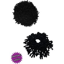 Kadife ve Arap Saçı Topuz Tokası 2li Siyah Set Dolgun Lastikli Tesettür Kadın Toka 2 Adet