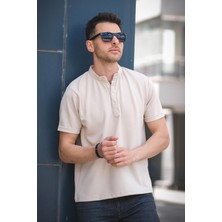 Cole Slim Fit Esnek Likralı Yarım Düğmeli Kısa Kol Hakim Yaka Erkek Gömlek