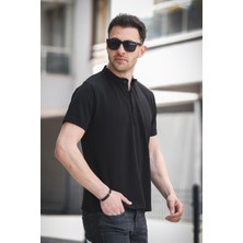 Cole Slim Fit Esnek Likralı Yarım Düğmeli Kısa Kol Hakim Yaka Erkek Gömlek