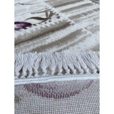 Lila Vizon Kesme Halı 120X120 Akrilik Saçaklı Kesme Halı