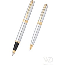 Sheaffer - WizDesign 300 Serisi Dolmakalem + Tükenmezkalem Parlak Krom Altın Set ( İsme Özel Seçeneği - Hediyelik )
