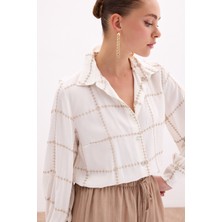 Nakış Detaylı Viskon Gömlek - Bej