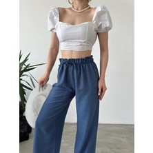Yüksek Bel Beli Büzgülü Pantolon