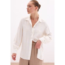 Nakış Detaylı Viskon Gömlek - Krem