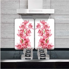 2'li 40X52 cm Cam Ocak Koruyucu 5'li Ocaklar Için Pembe Orkide