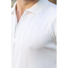 Polo Yaka Çizgili Fermuarlı Erkek T-Shirt