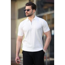 Polo Yaka Çizgili Fermuarlı Erkek T-Shirt