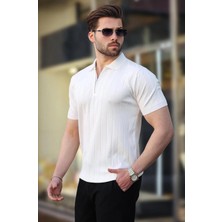 Polo Yaka Çizgili Fermuarlı Erkek T-Shirt