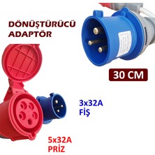 5X32A Priz(Kapaklı), 3X32A Fiş Dönüştürücü Adaptör. 3x6 Kablo Kalınlığı, Kablo Prysmian Marka