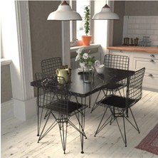 Masa Sandalye Takımı Mermer Desen 110X70 cm Masa 4 Sandalye Seti