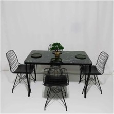 Masa Sandalye Takımı Mermer Desen 110X70 cm Masa 4 Sandalye Seti