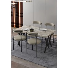 Ege 4 Kişilik Mutfak Masa Takımı -Krem Kumaş 70X110 W Mutfak Masası Ege Sandalye Krem Kumaş