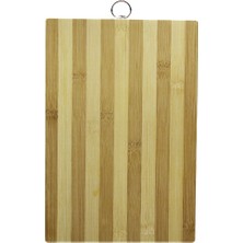 Ahşap 20X30CM Beyaz Çizgili Bambu Kesim Panosu Metal Kulplu (5122)