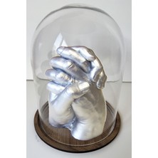 Küçük İzler Cam Fanuslu - Aljinat ile 3 Boyutlu Sevgiliye El İzi Heykeli Kalıp Seti