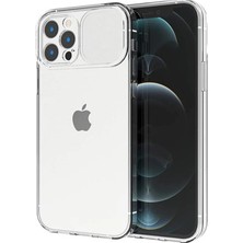 Anti Şok Özellikli Sürgülü Kamera Korumalı iPhone 12 Pro Max Şeffaf Kılıf
