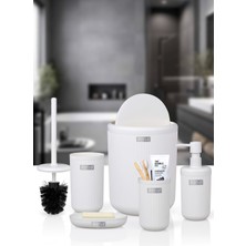 Okyanus Home Linea Beyaz Çizgili Yuvarlak Banyo Seti