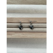 Kalp Hematit Taşı Gümüş Kaplama Top Küpe