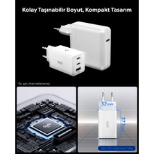 Spigen 67W USB-C + USB-A 3 Port Hızlı Şarj Aleti Samsung PPS 2.0 Isı Düşüren GaN Pro Destekli Akım Korumalı Güç Adaptörü iPhone & Android & iPad & MacBook Type-C White - ACH08710