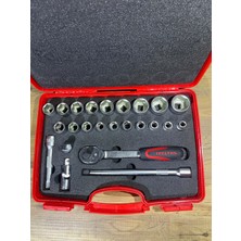 Izeltaş 24 Parça Lokma Anahtar Seti – 1/2” Lokma + Ratchet + Uzatma | Kırmızı Taşıma Çantalı