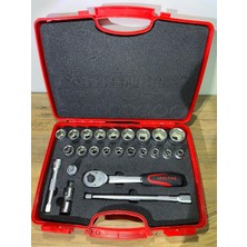 Izeltaş 24 Parça Lokma Anahtar Seti – 1/2” Lokma + Ratchet + Uzatma | Kırmızı Taşıma Çantalı