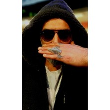 Gümüş Kaplama Ayarlanabilir Kartal Kafası Çelik Yüzük