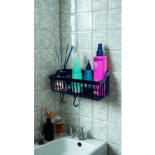2 ADET Yapışkanlı Banyo Rafı & Düzenleyici Duş Rafı & Şampuanlık & Deterjan Rafı Siyah Renk