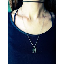 Gümüş Kaplama N Harfi Kolye