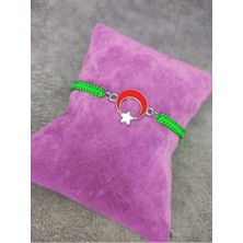 Kırmızı Ay Yıldızlı Makrome Örgü Bileklik