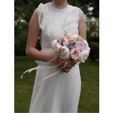 Gelin Çiçeği Gelin Buketi Nikah Çiçeği Pudra Pembe Lila Krem Yapay Çiçek Yaka Çiçeği