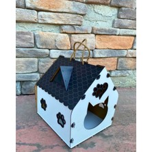 Ahşap Dekoratif Tek Katlı Beyaz Kedi Evi Yuvası